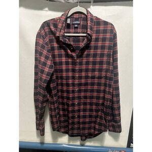 Men's Large Lands End Red Blue White Flannel Large Button Up